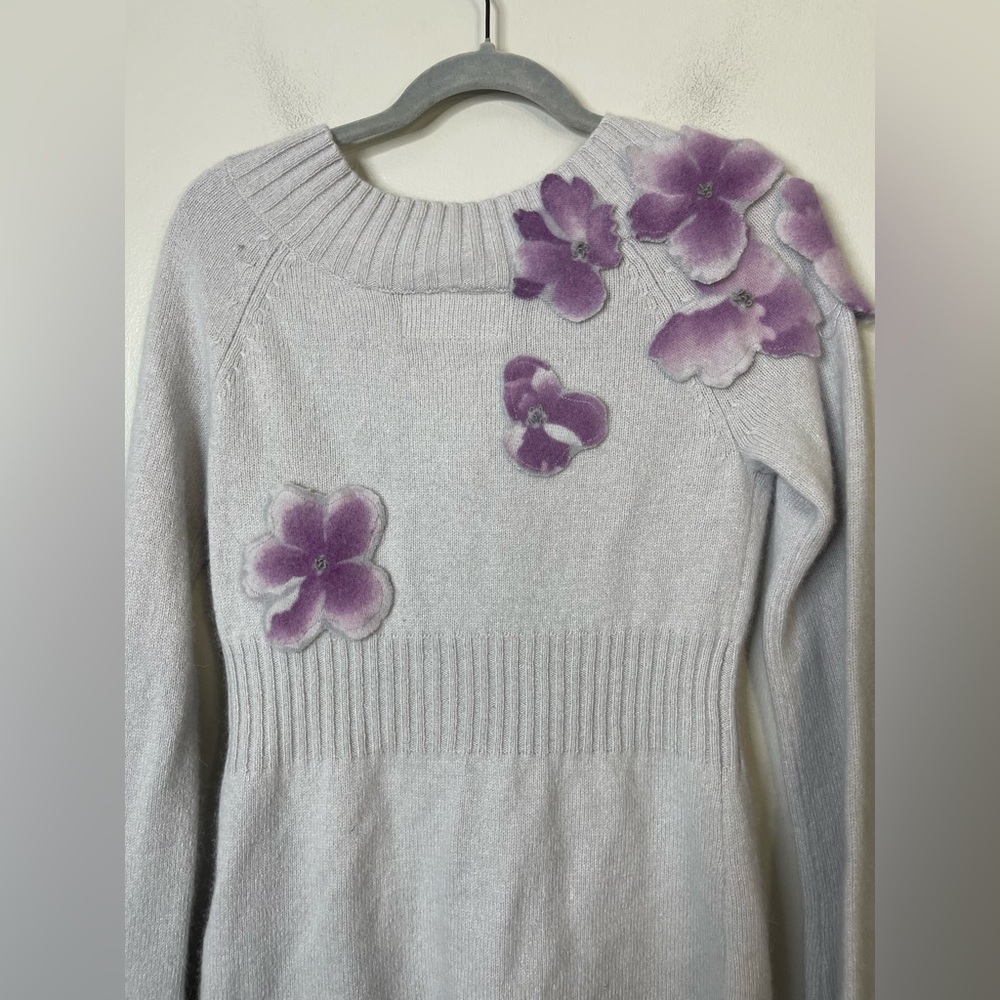 Anthropologie Precious Peony Floral Embellished Cardigan sweater Cashmere Rabbit - Picture 9 of 11